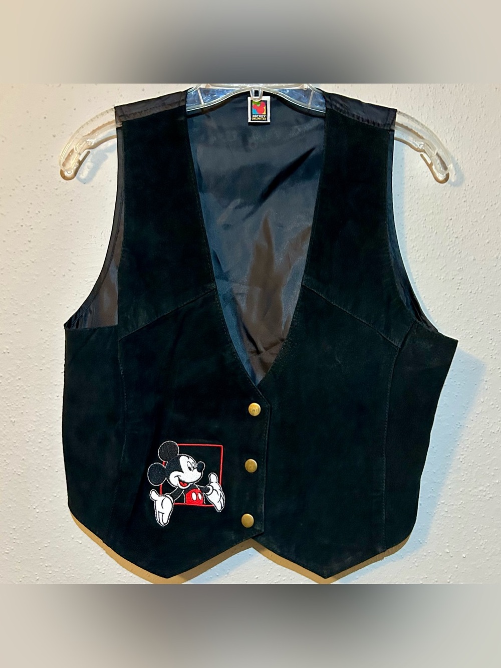 Vintage Mickey Unlimited Disney Embroidered Black Suede Leather Vest M/L